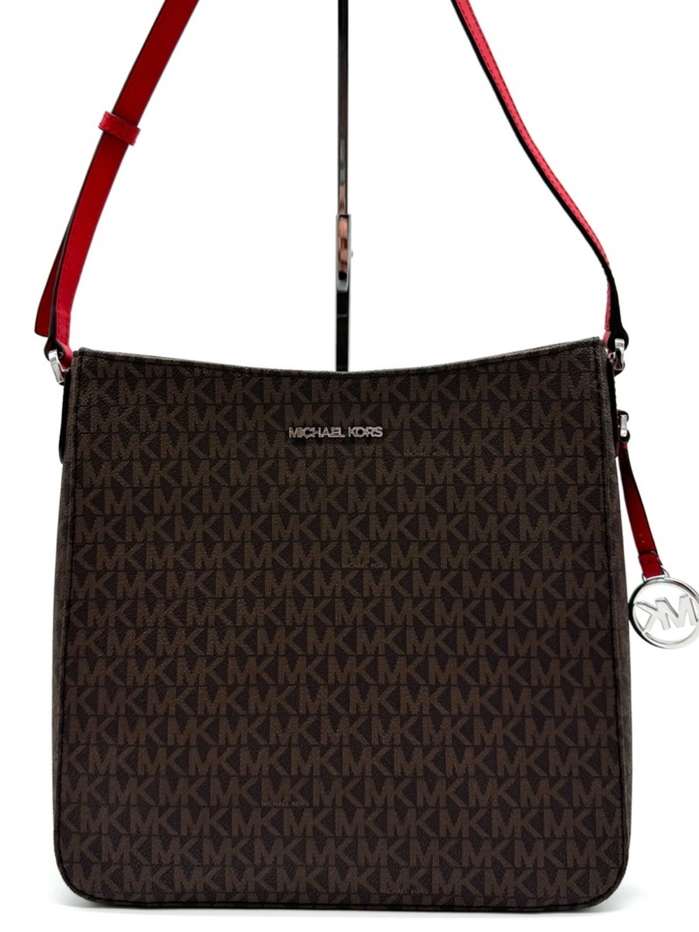 Michael Kors Brown Signature Crossbody with Red Strap
